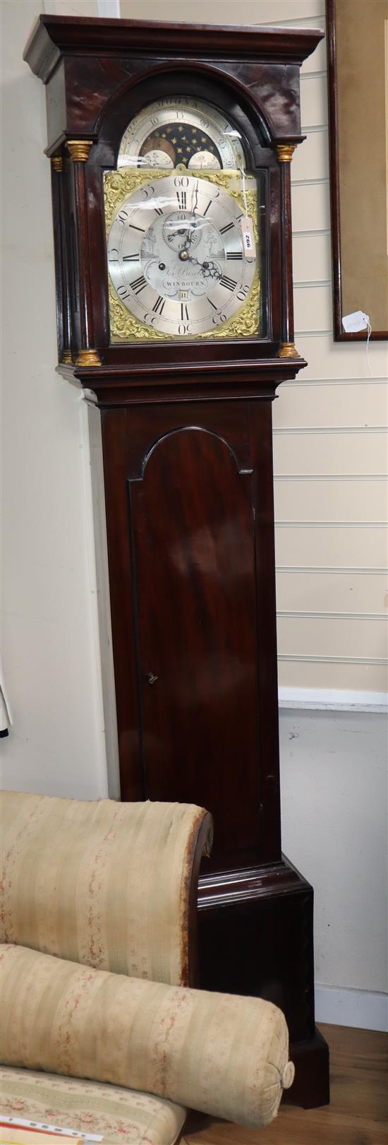 A George III mahogany eight-day longcase clock by Joseph Bowles, Winbourn [sic], silvered and gilt Roman dial H.246cm